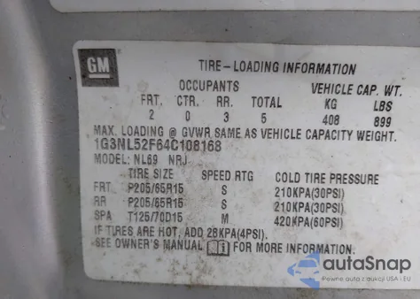 2004 Oldsmobile Alero Gl1 from USA, damaged, VIN 1G3NL52F64C108168